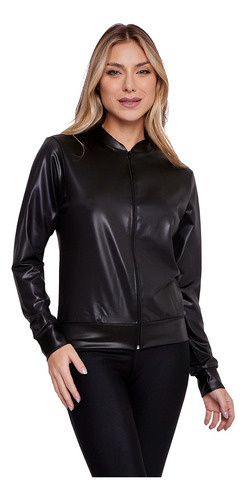 Jaqueta Bomber Blazer Feminina Em Cirrê Couro Fake Inverno