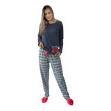 Pijama De Frio Moletinho Xadrex Longo Feminino Fechado