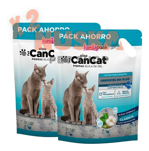 Cancat Piedra Silica Gel Family Pack 7,6 L 2 Uni. Sanitarias