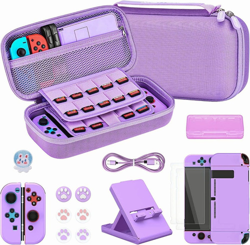 16 En 1 Kit De Accesorios Para Nintendo Switch Funda Morado