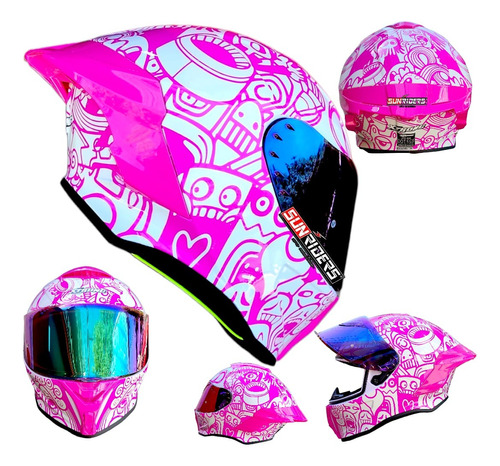Casco Para Mujer Biker Xtrong Collage Rosa Certificado