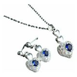 Conjunto De Joyas Corazón Con Cristal Azul Plata 925 Mujer