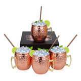 4pcs Set Vasos Cobre Moscow Mule 530ml Con Paja