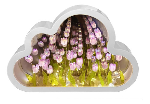 Luz Lámpara Noche Flor Tulipanes Nube Con Espejo Romántica