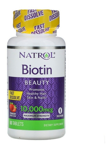 Biotina 10,000mcg Natrol 60 Caps Fast Dissolver Morango