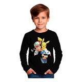 Polera Manga Larga Niño Pokemon Y Pikachu 2022 100% Algodón