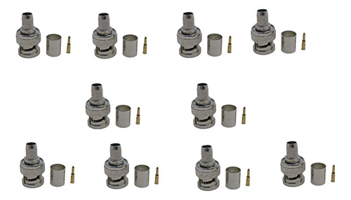 Kit 10 Pçs Conector Bnc Macho Para Crimpar Rg6