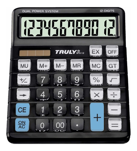 Calculadora De Mesa Truly 873-12 Dígitos Pilha A A A E Sola Cor Preta