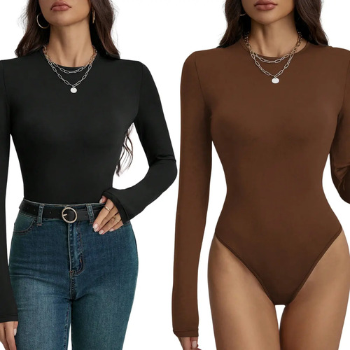Kit 2 Body Manga Longa Gola Redonda Suplex Liso Collant Frio | Parcelamento sem juros