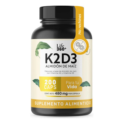 Vitamina D3 K2 200 Cápsulas Vitamina D3 y Vitamina K2 | LIFE360+ | Meses sin interés