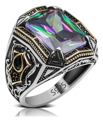 Anillo Plata 925 Real Caballero Topacio Místico Turco Regalo