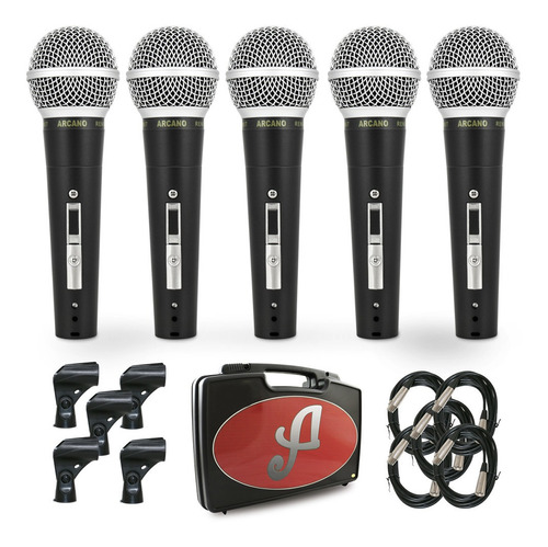  Kit 5 Microfones Dinâmicos Arcano Renius-8 Kit Xlr-xlr Sj