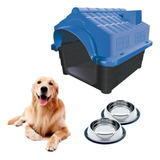 Casinha Dog Plástica N4 Azul + Dois Comedouro Chalesco 150ml