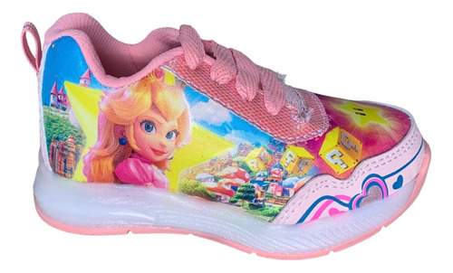 Tenis De Niña Princesa Peach De Luces Led Rosa,blanco #13-21