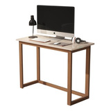 Mesa Para Estudo Home Office E Pés De Madeira Maciça 76 Cm Cor Off White