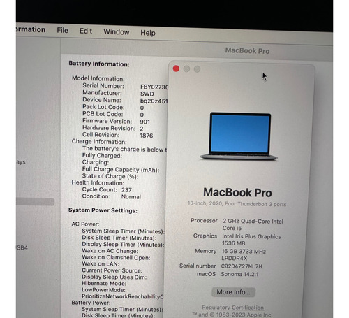 Apple Macbook Pro 13,31 Mwp42le/a I5 Gen10 16gb 512gb Ssd
