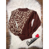 Blusa Feminina Suéter Com Detalhe Animal Print Onçinha