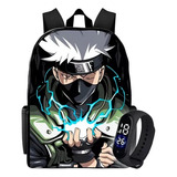 Mochila Naruto Anime Escolar Ninja Kakashi Itachi E Relogio