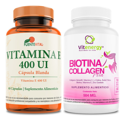 Colágeno Biotina - Zinc + Vitamina E 400 Ui. Pack Oferta 