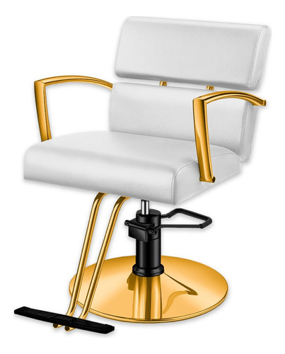 Sillón De Peluquería Barbería Silla Misuri Blanco Y Dorado