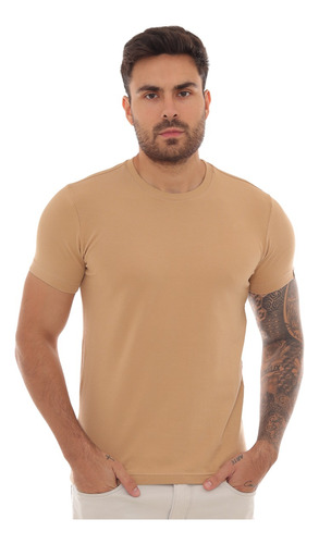 Camiseta Masculina Básica Com  Elastano Em Malha Premium