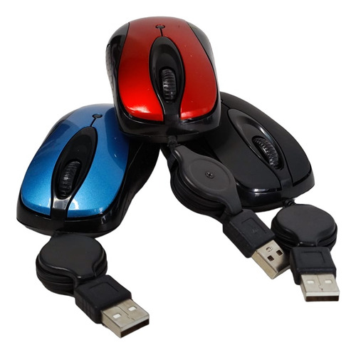 Mouse Retráctil Usb Computador Óptico Portátil Alambrico 