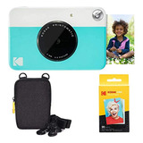 Cámara Instantánea Kodak Printomatic (azul), Paquete Básico, Papel Zincado (20 Hojas), Funda De Lujo Y Cómoda Correa Para El Cuello