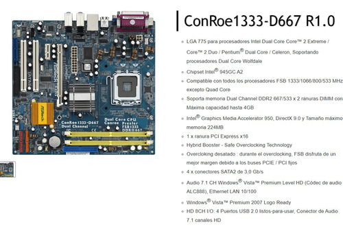 Motherboard Asrock Conroe1333 + Celeron 420 + 1gb Ram, Ok