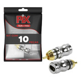 10x Conector Plug Rca 24k Profissional Entrada Chata Preto