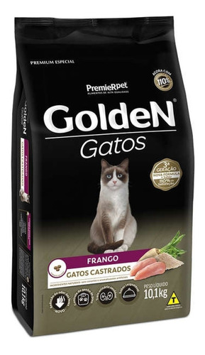 Ração Golden P/ Gato Castrado Adulto Sabor Frango 10,1kg