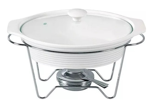 Rechaud Oval Porcelana Com Queimador E Suporte 1,5l Buffet