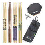 Kit Baquetas Bateria 7a + Pad Estudo E Bag Estojo Com Chave