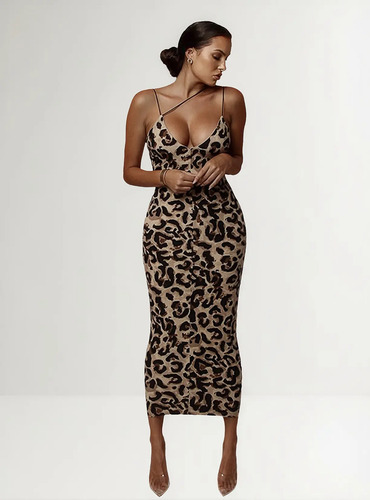 Vestido Sexy De Leopardo Con Tirantes Y Espalda Descubierta