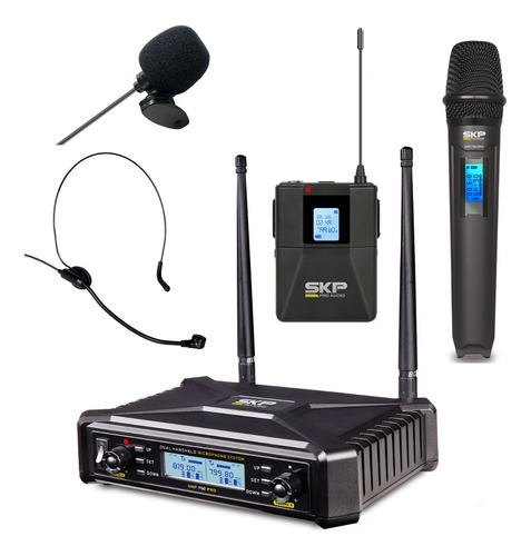 Set Micrófono Inalámbrico De Mano Skp Uhf-700 Pro Body Pack 