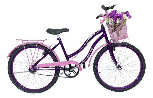 Bicicleta Cissa 24 Infantil Retrô Feminina Violeta Com Rosa