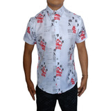 Camisa Buchona Calaveras Con Rosas Hombre Manga Corta Oferta