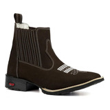 Bota Botina Texana Masculina Cano Curto Couro Bico Quadrado.