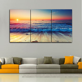 Cuadros Trípticos Paisaje Playa Atardecer Rosa (150x80 Cm)