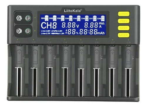 Carregador De Bateria Litokala S8 P/ 8 Baterias Lithium Nimh