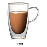 X2 Taza Vidrio Doble Con Manija 450ml Cafe Capuchino Premium