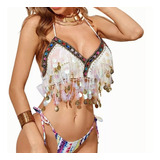 Crop Top Brilla Camiseta Monedas Blusa Danza Playa Fiesta