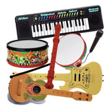 Kit Piano Teclado Infantil Tambor Pandeiro Microfone Brincar