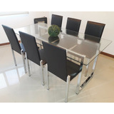 Juego Comedor Mesa 2x0.9 Más 6 Sillas Cromado Vidrio Moderno