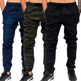 Kit 3 Calças Jogger Masculina Jeans Com Punho Elastico