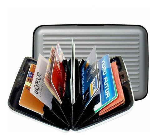 Mini Billetera Wallet Portadocumentos Tarjetero Plateado