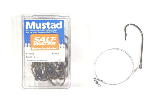 Anzuelo Con Leader Mustad Noruego 9/0 Dorado Surubi