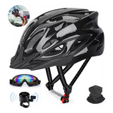 Casco De Bicicleta Unisex+luz De Bicicleta+gafas+mascara Color Negro Talla M