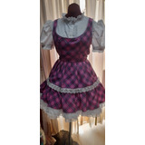 Cosplay Disfraz Muñecas Lolita Tartan Rosa Lila Halloween