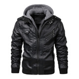 Cool Retro Biker Chamarra De Cuero Con Capucha Para Hombre