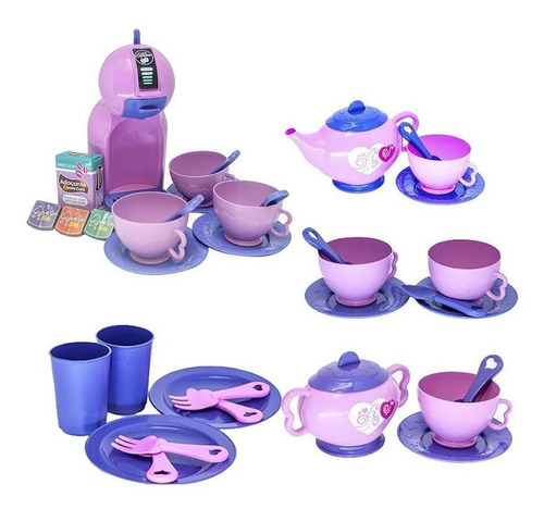 Kit Cafeteria Brinquedo Menina Prato Copo Infantil Rosa 36pç